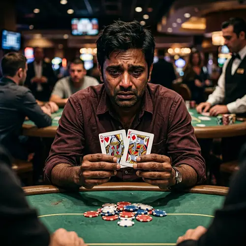 Man Losing Card Game with Queen and King Cards - Illustration