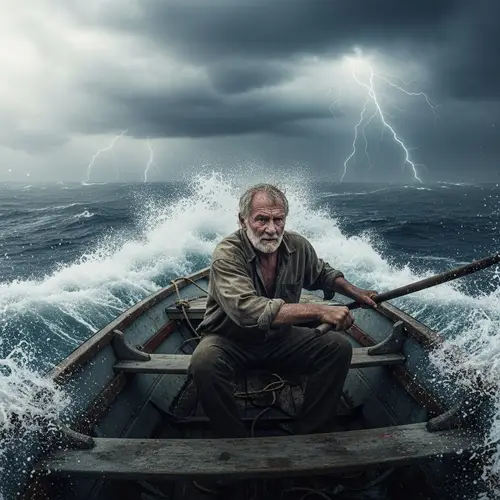 Old Man in a Boat on a Stormy Day
