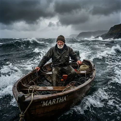 Old Man in a Boat on a Stormy Day