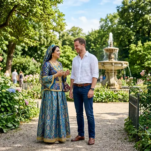 Azerbaijani Woman and Russian Man in Beautiful Park