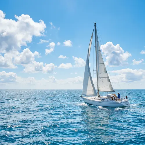 Serene Sailboat on Azure Waves - Perfect Sailing Day