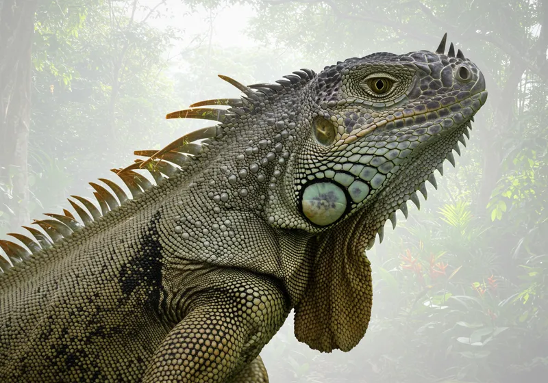 Iguana Double Exposure in Tropical Rainforest