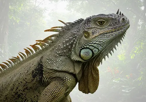 Iguana Double Exposure in Tropical Rainforest