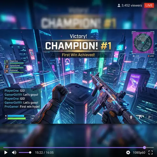 Futuristic Battle Royale Video Game Character Celebrates Victory