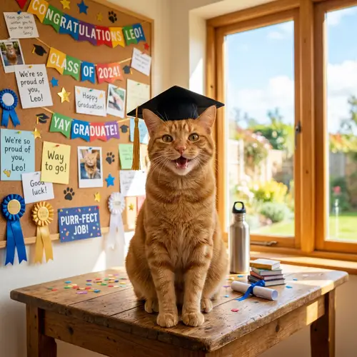 Adorable Cat Graduation - Excited Cat in Graduation Day