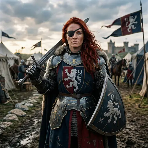 32-Year-Old Strong Caucasian Woman Knight with Eye Patch