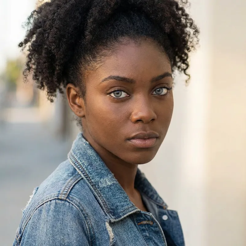 Black Girl with Intense Grey Eyes