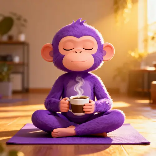 Animated Purple Monkey Practicing Yoga