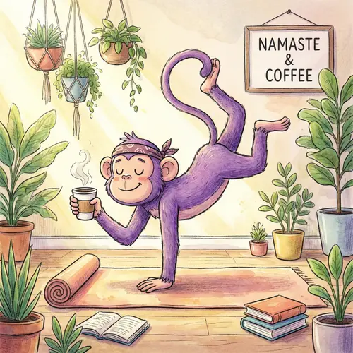 Animated Purple Monkey Practicing Yoga