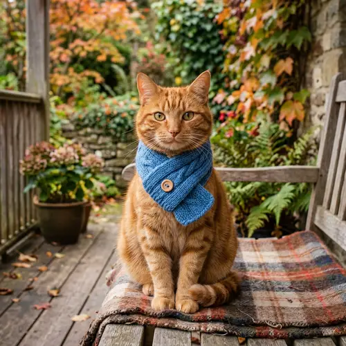 Red Cat in Blue Scarf - Cute and Stylish Feline Fashion