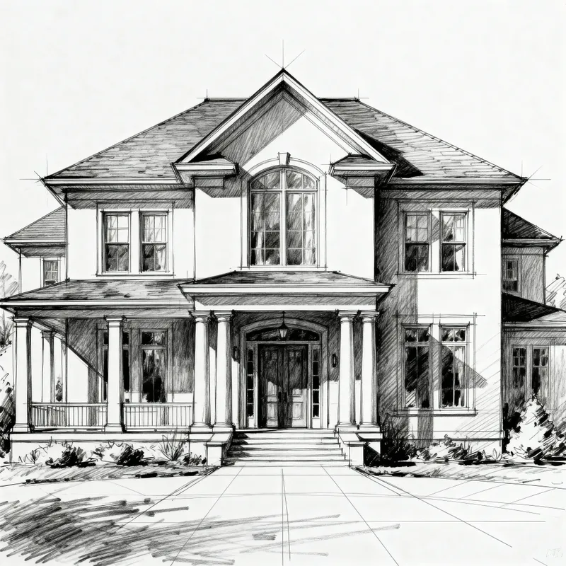 Stunning Mansion Architectural Sketch in Perspective