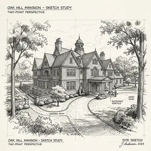 Stunning Mansion Architectural Sketch in Perspective