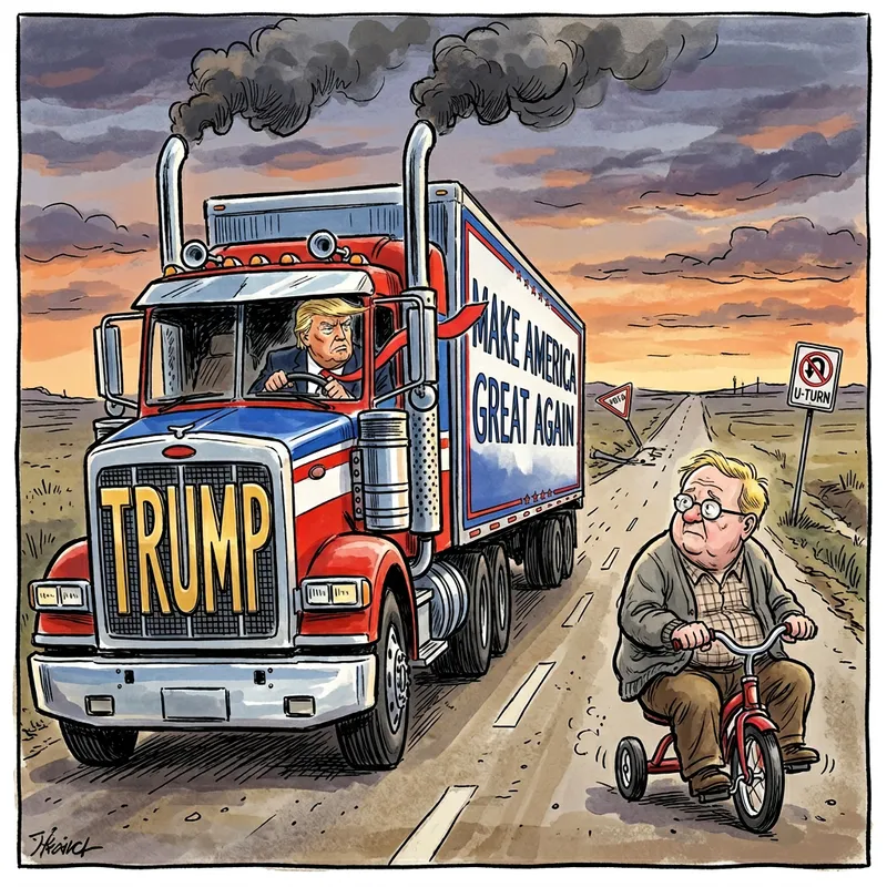 Trump vs. Tricycle: Satirical Cartoon Showdown