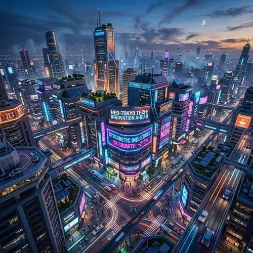 Futuristic Cityscape at Dusk: Thriving Business Progress
