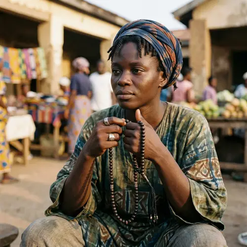 West African Individual Holding Prayer Beads