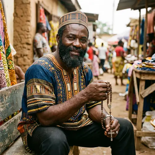 Vigorous West-African Man Holding Rosary