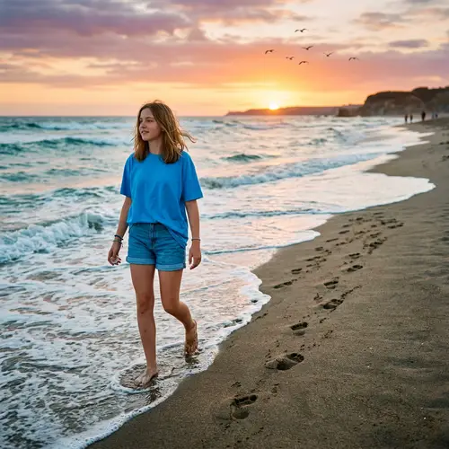 Barefoot Teen on a Peaceful Beach