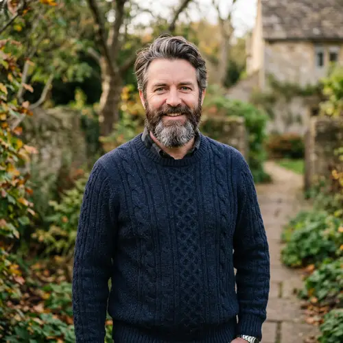 White Man with Beard and Brown Hair Highlights