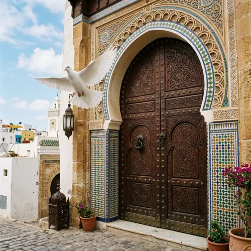 Moorish Style Algerian Door & White Dove Symbolizing Peace