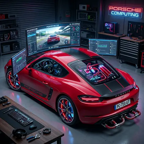 Sleek Computer Setup Transformed into Porsche 718 Cayman-inspired Car