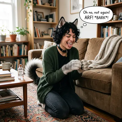 Witch Transformation into Dog Husky - Pet with Fluffy Tail