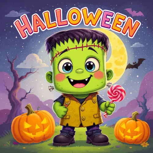 Cute Frankenstein Monster Halloween Card for Kids