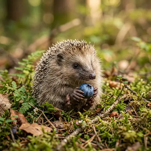 Small Hedgehog Holding Blueberry