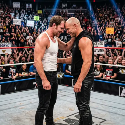 Muscular Wrestlers Showing Affection in Wrestling Ring
