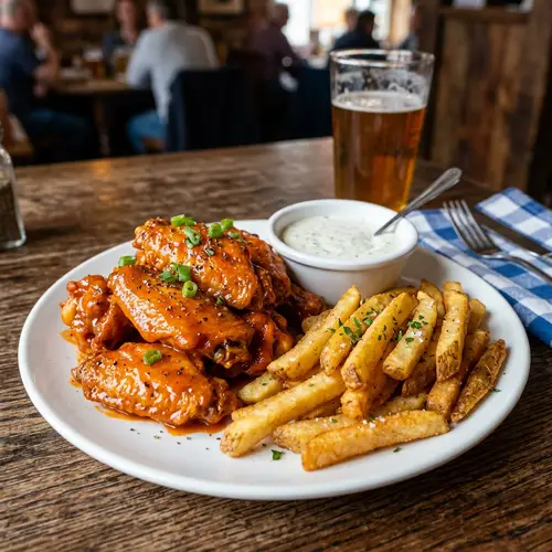 Delicious Buffalo Wings & Fries with Ranch Dressing - Enjoy a Flavorful Meal