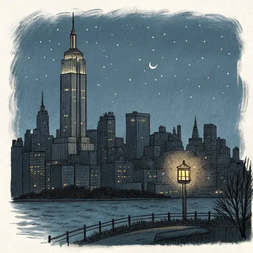 Hand-Drawn Night Cityscape with One Light