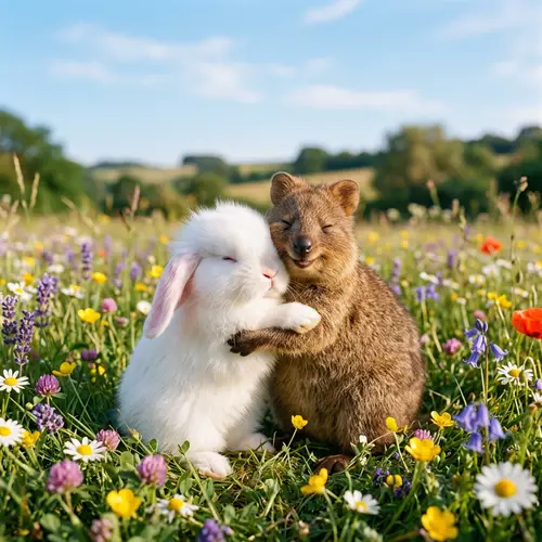 Heartwarming Rabbit and Quokka Embrace | Meadow Friendship