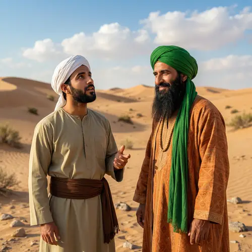 7th Century Desert Scene: Arab Man & Wise Sufi