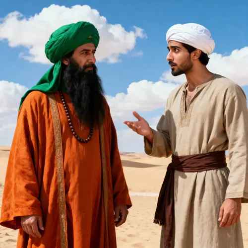7th Century Desert Scene: Arab Man & Wise Sufi