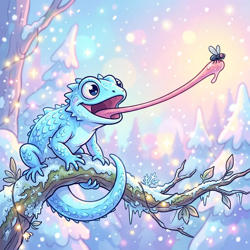 A Dreamy Scene: Ice Lizard Capturing Prey with Blue Scales