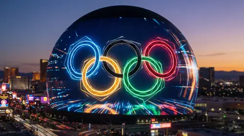 Futuristic Olympic Rings at Las Vegas Sphere
