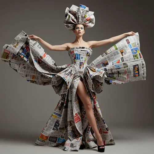 Avant-Garde Newspaper Gown: Surreal Fashion Artistry