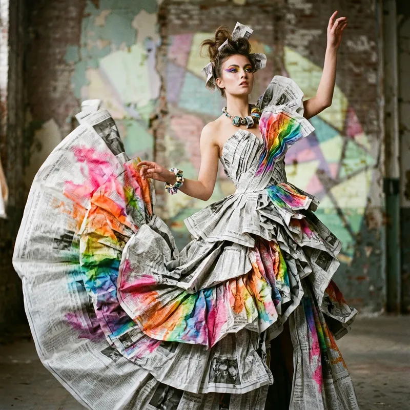 Avant-Garde Newspaper Gown: Surreal Fashion Artistry