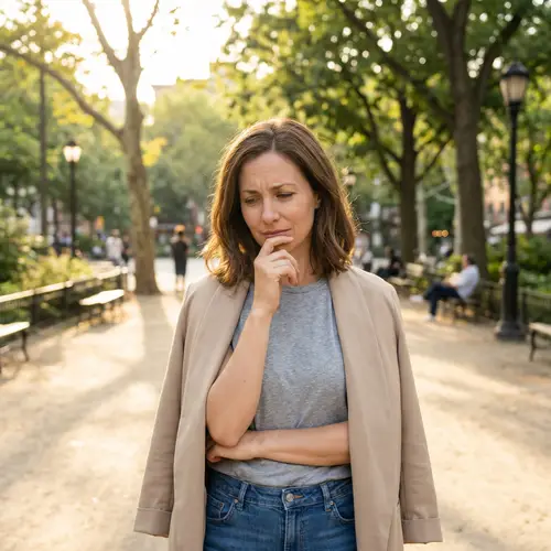 Natasha Lapinskaya - Thoughtful Woman Outdoors | Casual Attire