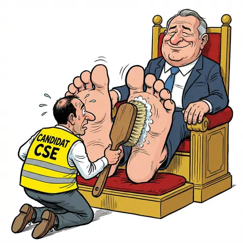 Humorous Caricature of Political Candidate Polishing Feet