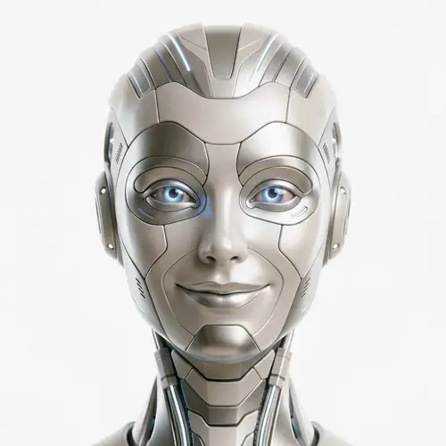 Elegantly Designed Feminine Robot Face with Subtle Smile