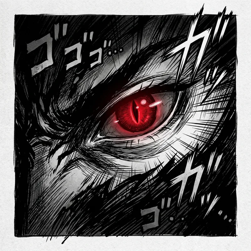 Manga-Style Red Eye in Darkness Art