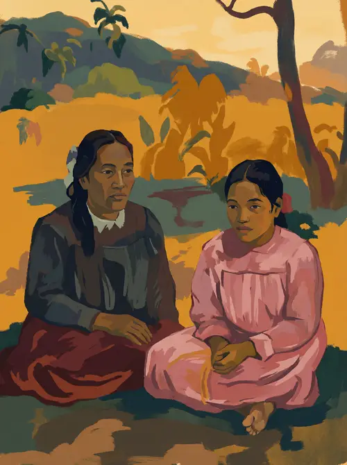 Vibrant Digital Art Inspired by Gauguin's Two Sisters