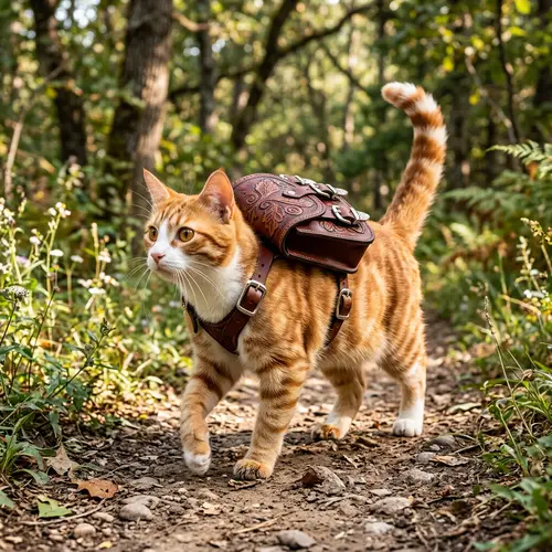 Curious Cat with Glazed Eyes and Backpack for Adventure