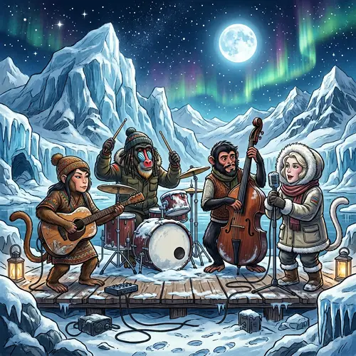 Musical Monkeys of the Arctic: Concert Under Moonlit Sky