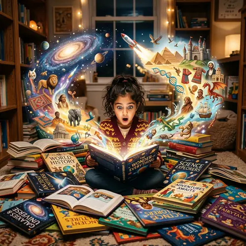 Curious Middle-Eastern Girl Diving into Vibrant Books