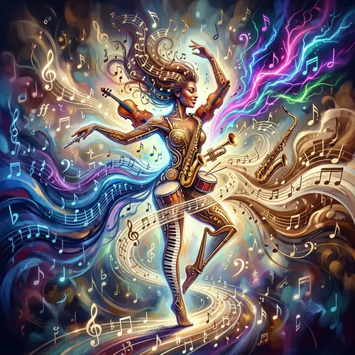 Abstract Music Art: Human Figure with Melodies and Rhythms