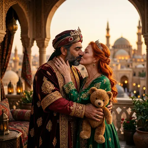 Middle-Eastern King & Red-Haired Queen Tender Moment