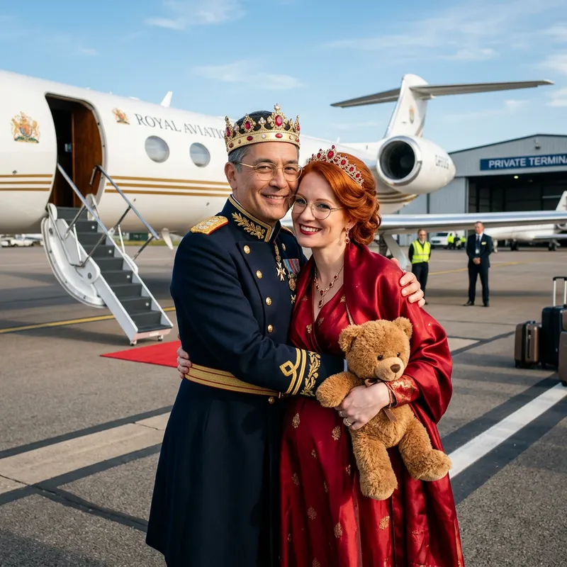 Middle-Aged Royal Couple Embrace at Airport - King David & Queen Bella