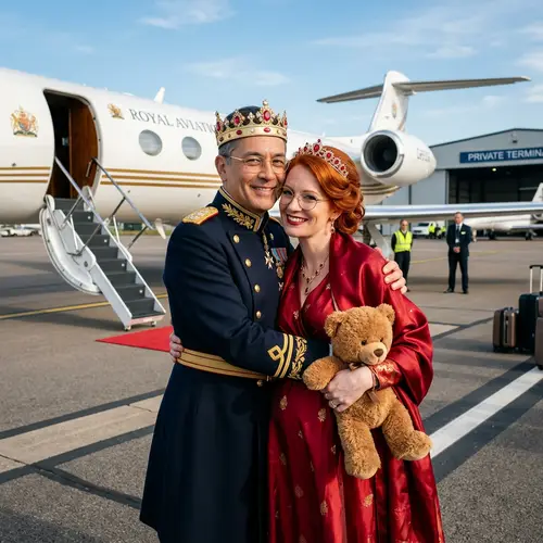 Royal Couple Embrace at Airport - King David & Queen Bella
