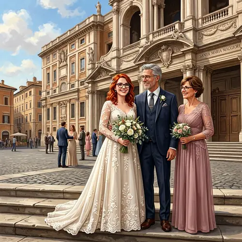 Realistic Wedding Scene at Roman Catholic Church in Rome